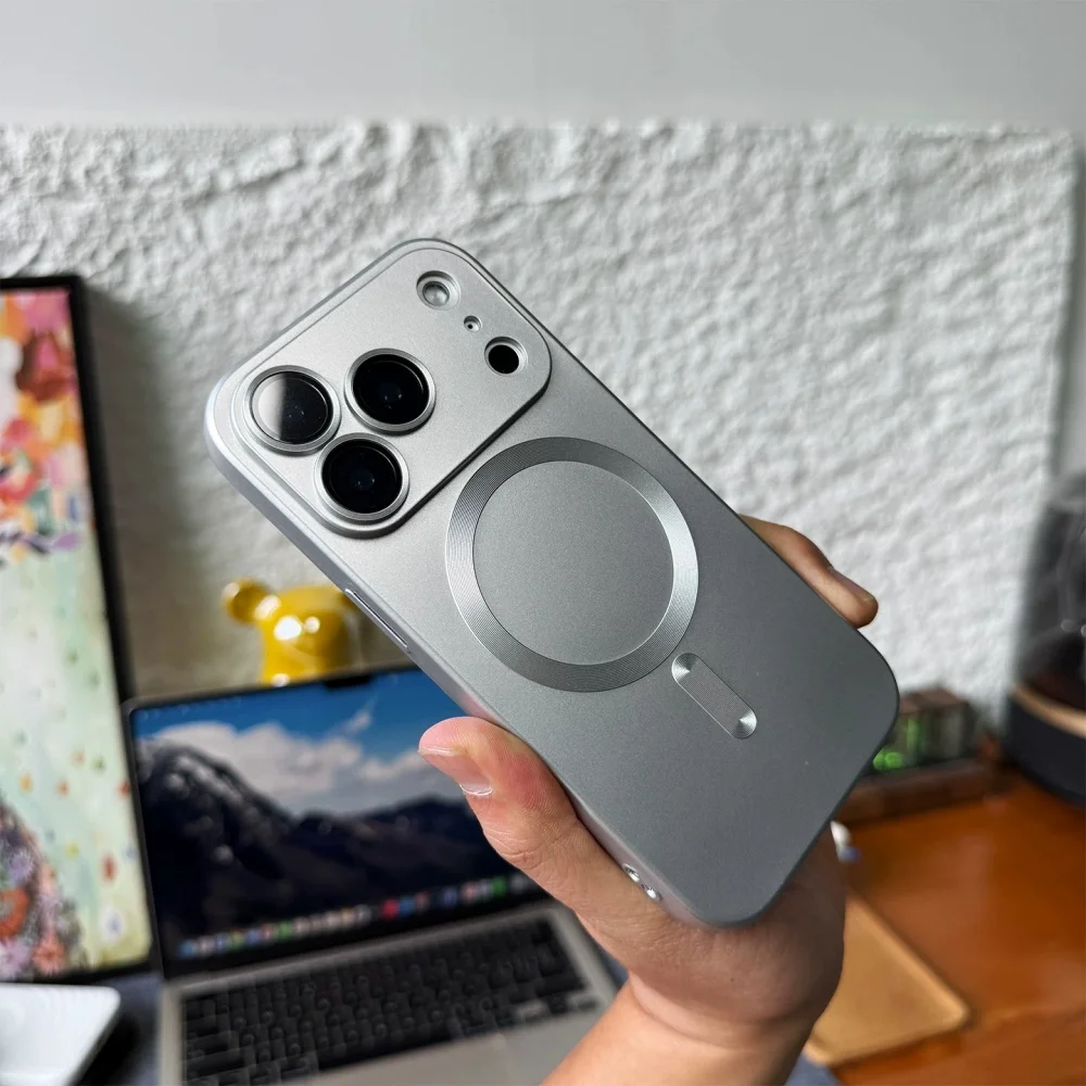 Luxury Metal Paint Soft TPU For Magsafe Phone Case For IPhone 17 Pro Max 17E Air 16 15 14 13 Pro Max Camera Full-pack Slim Cover