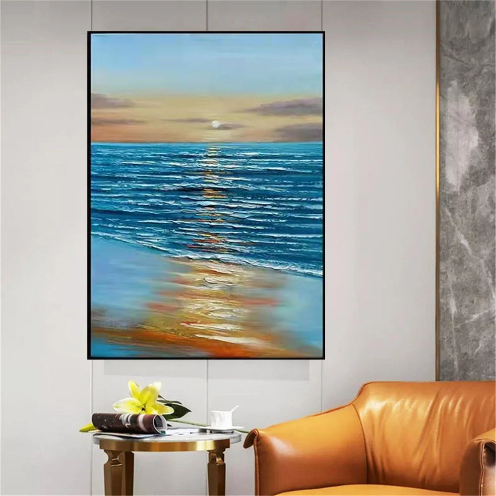 

Чистая ручная роспись Морской пейзаж, абстрактный холст, картина маслом, гостиная, семья, минималистическая школа, крыльцо, Современная Настенная Наклейка