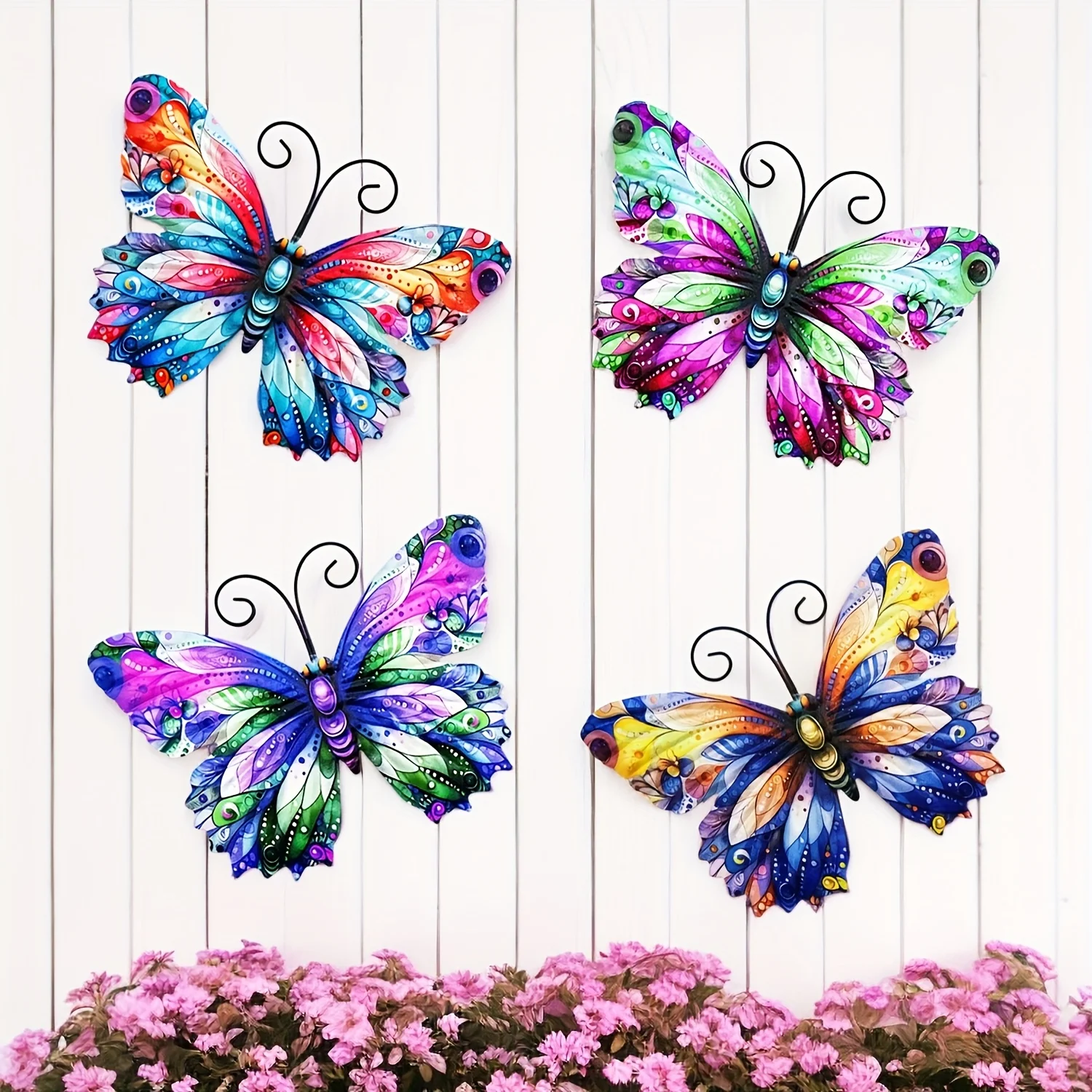 1PC Metal Art Butterfly Wall Decor Colorful Iron Art Butterfly Sculpture Butterfly Hanging Ornament for Outdoor Home Yard Garden