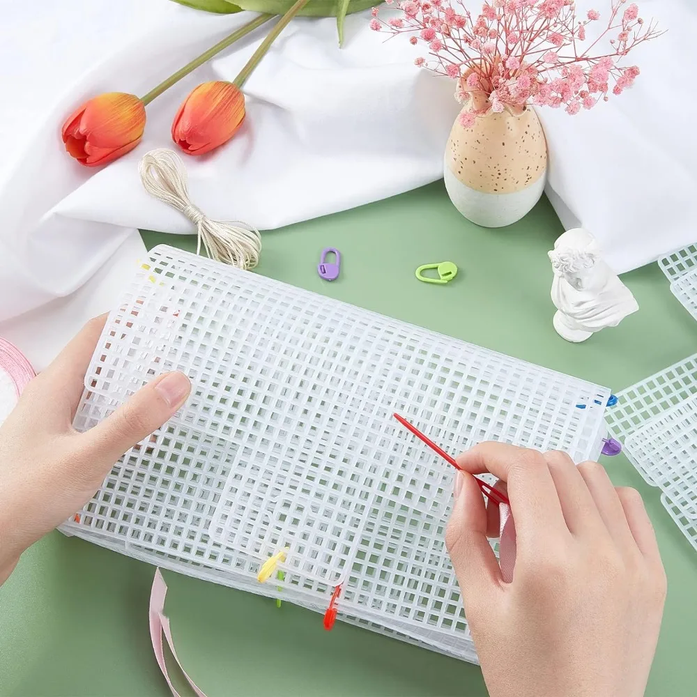 6pcs Plastic Mesh Canvas Bag Sheets Irregular Plastic Net Cover Acrylic Yarn Crafting Knit and Crochet Projects