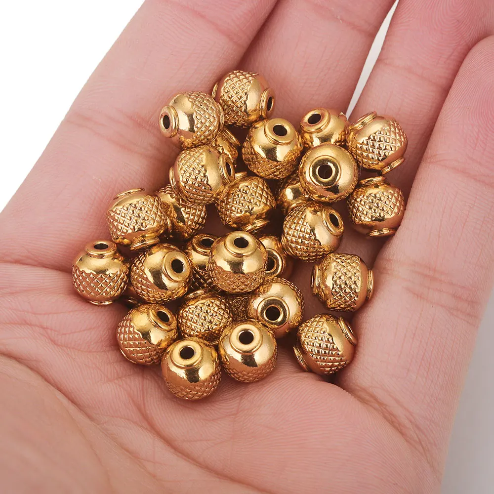 20pcs/lot Stainless Steel Beads Gold Plated Loose Spacer for DIY Handmade Bracelet Necklace Jewelry Making Materials Wholesale