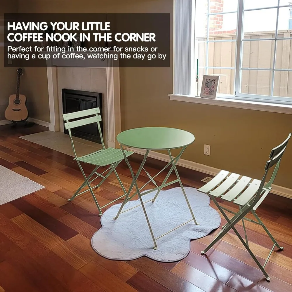 โต๊ะและเก้าอี้บิสโทร 3 ชิ้น ชุดบิสโทรเหล็กดัด ป้องกันสนิม โต๊ะและเก้าอี้คาเฟ่พับได้กันน้ํา ชุด 2 ตัว พับได้