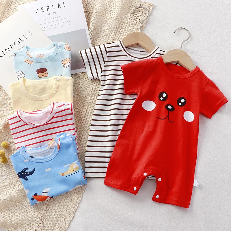 Newborn Bodysuit Baby Cotton Short Sleeve Rompers Clothes Summer Infant Girls Boys Overalls Kids Stripe One-Pieces 0-2 Years