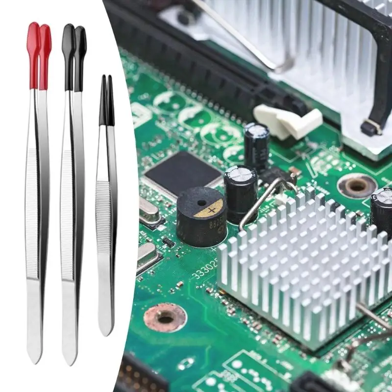 

3pcs пинцет с резиновыми наконечниками набор из нержавеющей стали длинные промышленные пинцетки бусинки