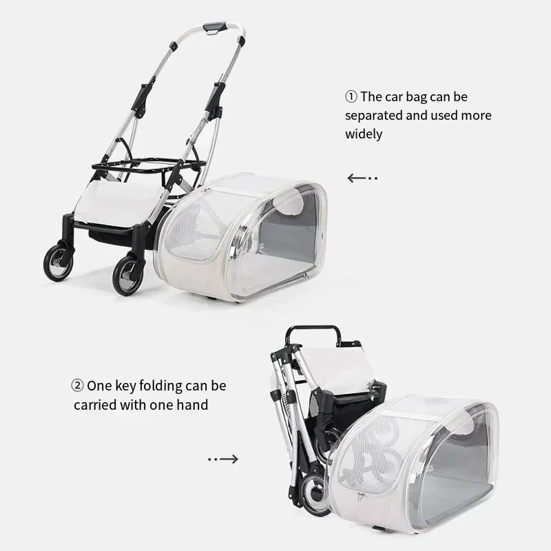 2024 New Transparent Pet Cart Dog and Cat Walking Cart Small Medium Sized Dog Pulled Stroller Lightweight Foldable Detachable