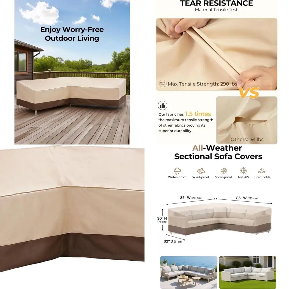 

V-Shaped Patio Furniture Cover, 600D Waterproof, Fits 5-Seater Sectional Sofa 85x32x30, UV & Weather Protection