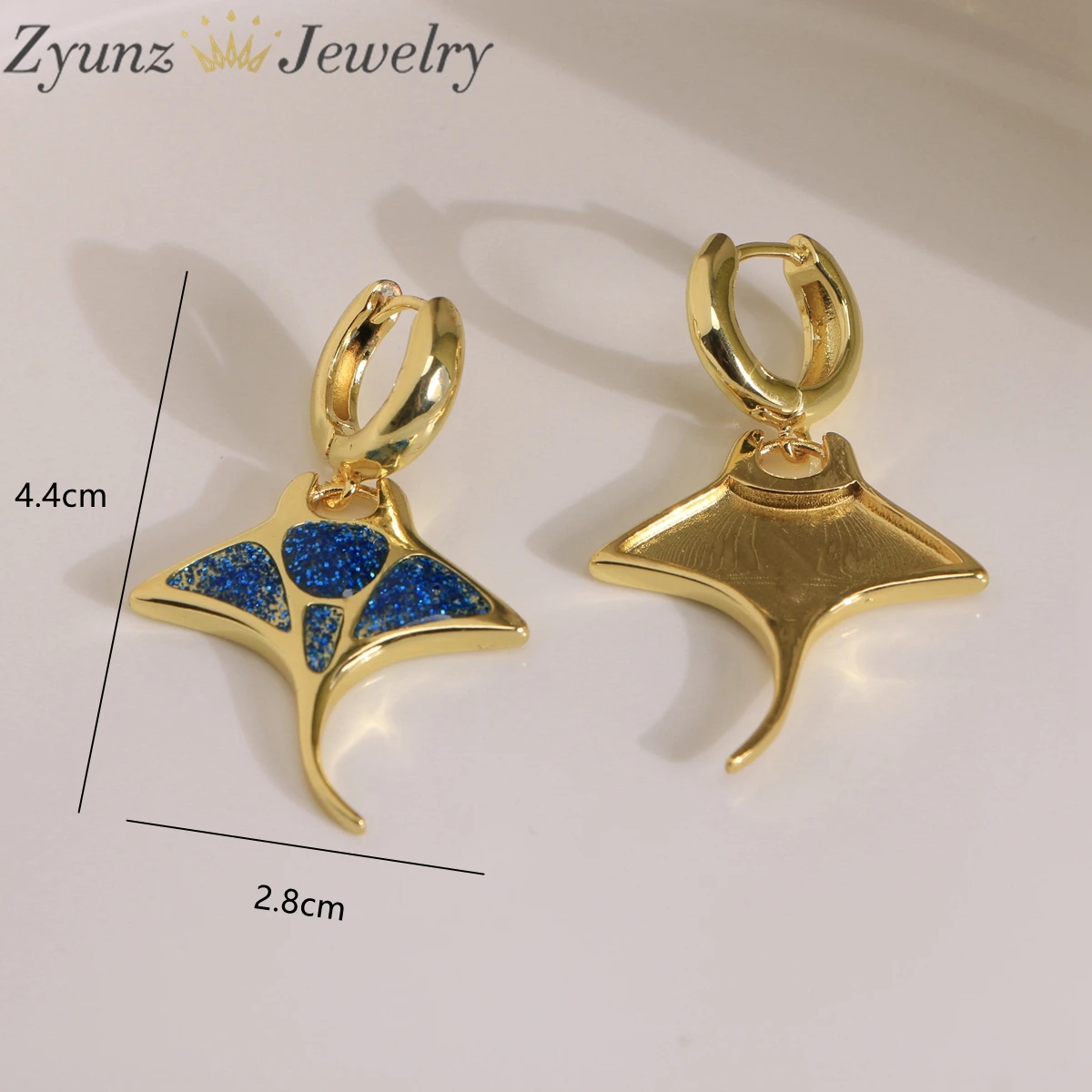 5 Pairs, Trendy Summer Sea Animal Earring, Gold Plated Manta Ray Colorful Enamel Dangle Earrings