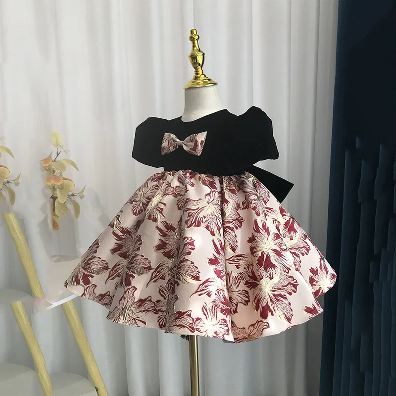 Customized Palace Style Elegant Temperament Girls Birthday Robe Puff Sleeve Flower Girl Dresses For Weddings Bow Princess Evenin