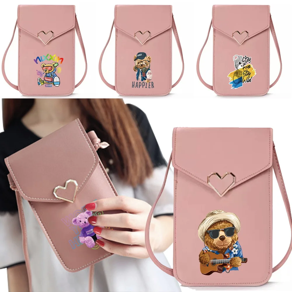 

Сумка-кроссбоди для телефона, универсальный прозрачный чехол-кошелек с сенсорным экраном, серия «Медведь», двухслойный, для повседневного использования