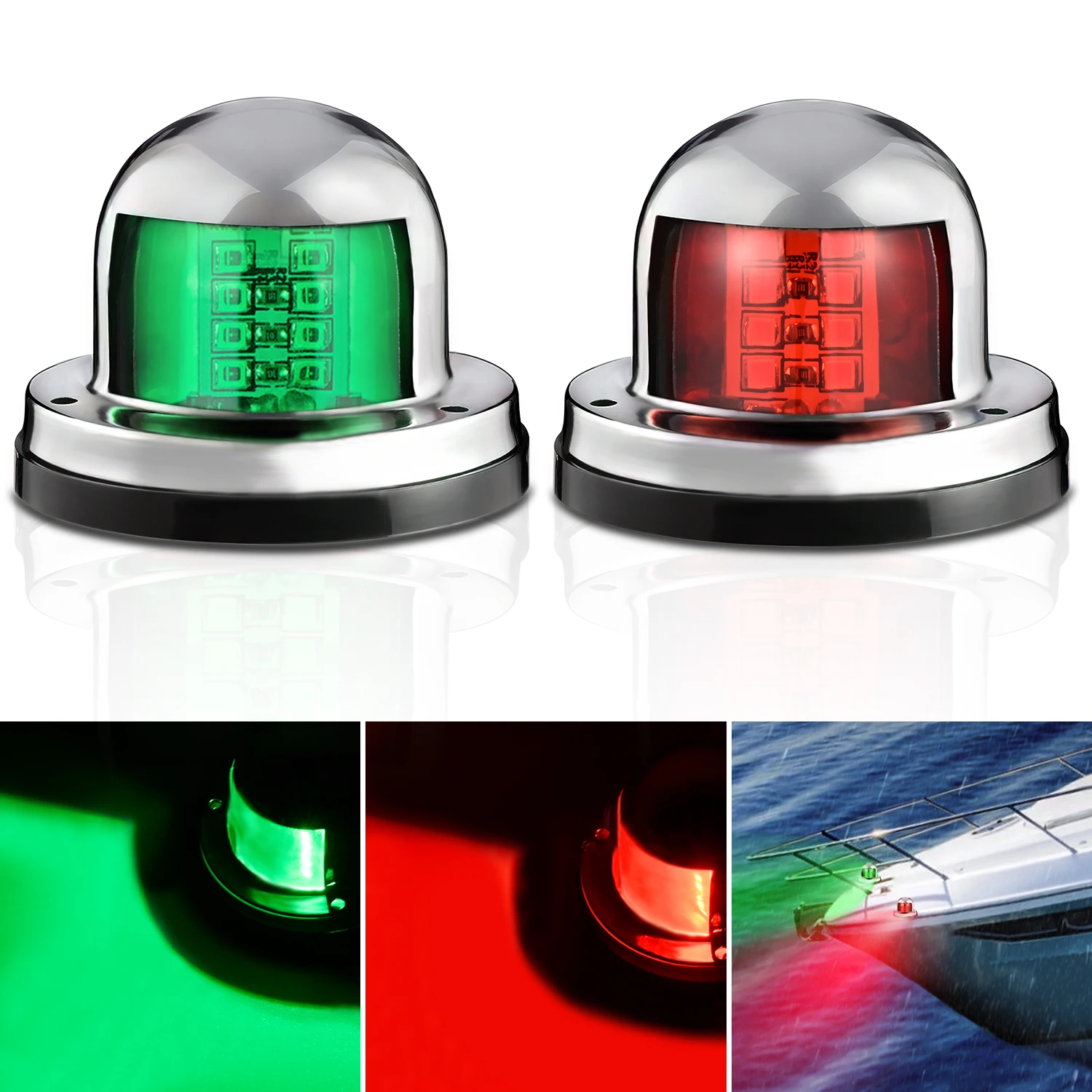 Nilight Marine Boat Navigation Light 2PCS 8LED Red Green Bow Lights LED Port Starboard Signals 12V Waterproof For Skeeter Yacht Pontoon Speedboat Sailboats Fishing Boats Indicators