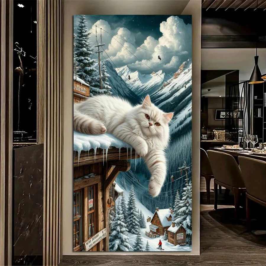 

Winter White Big Cat Large Size Diy Diamond Painting Kits New Collection Sleeping Animals Full Drill Mosaic Embroidery Pictures