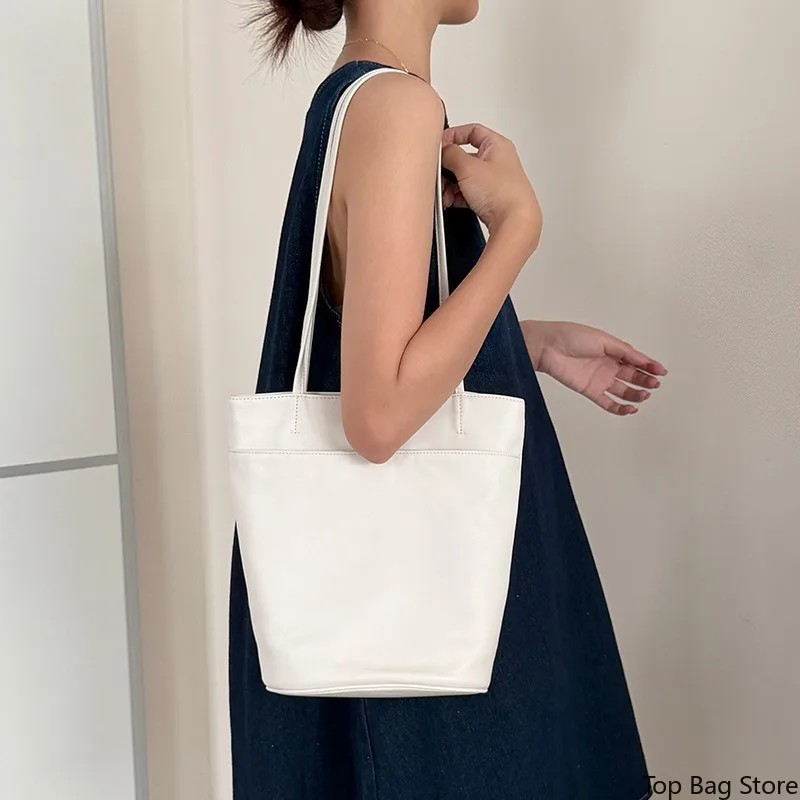 Minimalist Work Shoulder Bag for Women Genuine Leather Vegetable Tanned Top Handle Luxury Handbag Portable Fashion Trend