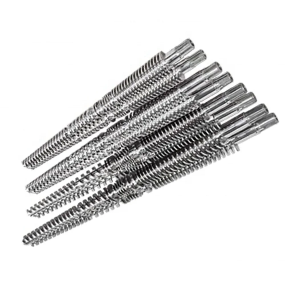 OEM Extruder Screws and Barrels: Bimetallic Nitrided Conical Twin Screws for the WPC, PVC, and PE Industries—Plastic and Rubber