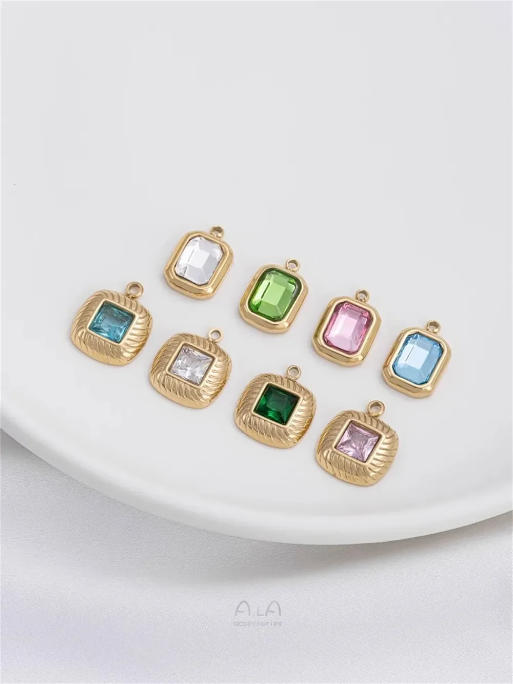 Titanium Steel Vacuum Plating 14K Real Gold Diamond Square Rectangular Tag DIY Bracelet Necklace Earrings Pendant Accessories