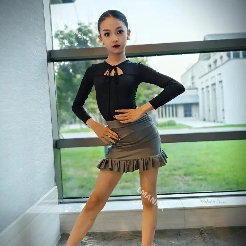 2024 outono e inverno novo terno de treinamento de desempenho de estilo ocidental de manga comprida de alta qualidade, conjunto de saia latina infantil