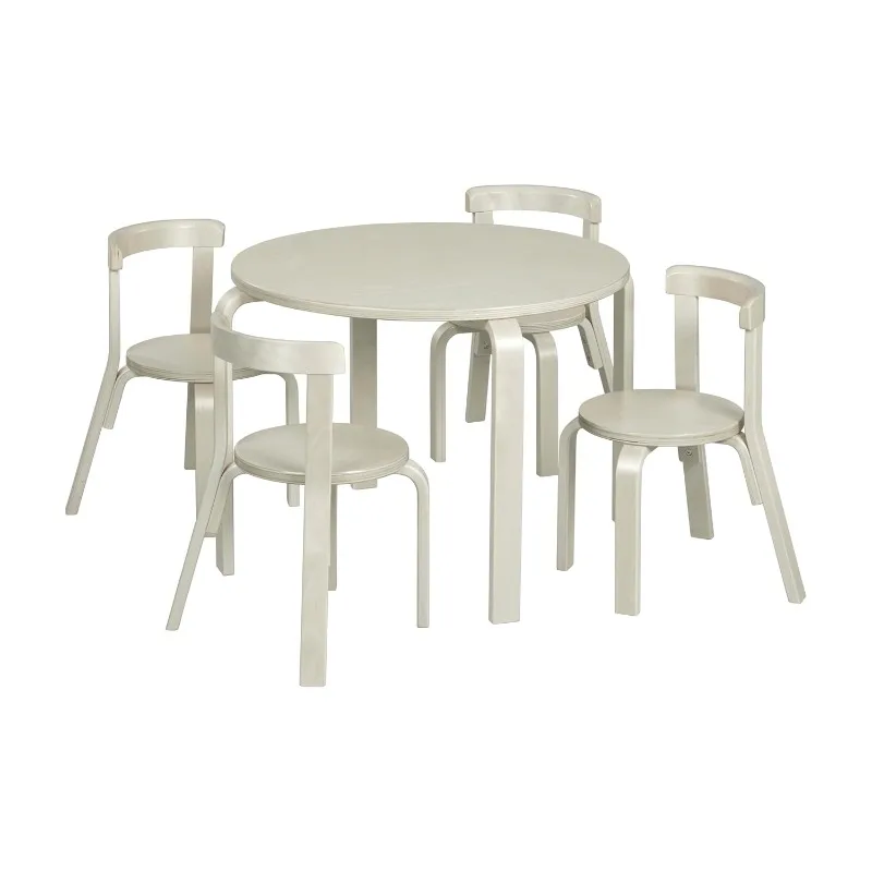 ECR4Kids Bentwood Table and Curved Back Chair Set, Kids Furniture, White Wash, 5-Piece