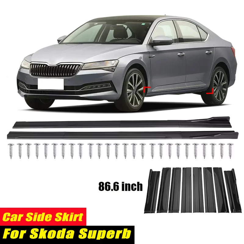 For Skoda Superb Racing Style Side Skirts 86.6Inch 2.2M Rocker Panels Side Lip, ABS 8Pcs Glossy Black Car Body Kit