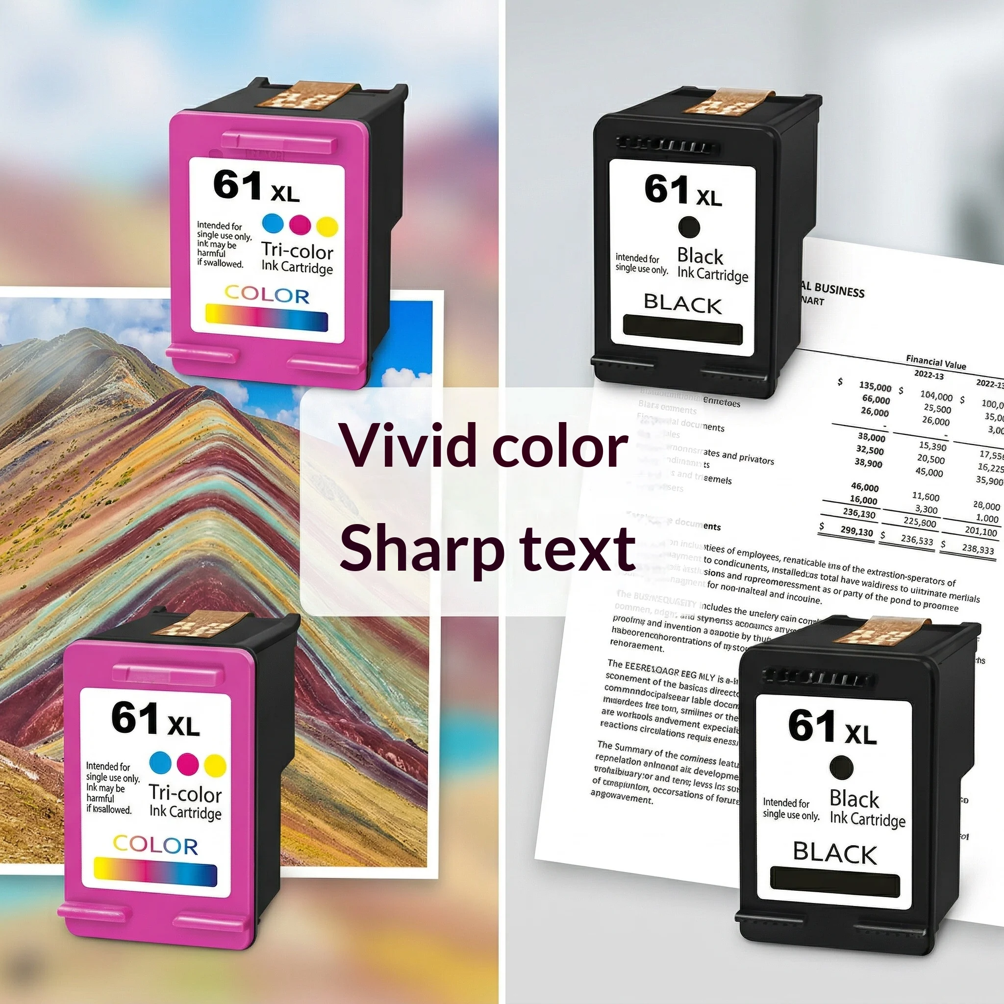 

Сменные чернильные картриджи 61XL (черные и цветные) для принтеров, совместимых с DeskJet 1000, 1512, 2050, 2540