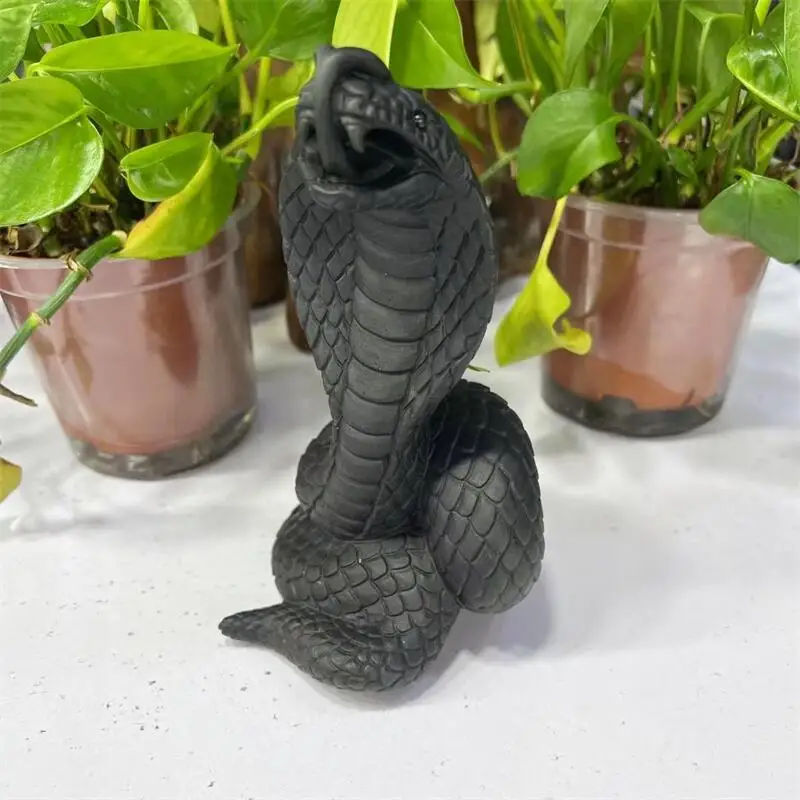 Natural Black Obsidian Cobra Carving Snake Carving Polished Animal Healing Fengshui Statue For Home Decoration Gift 1PCS