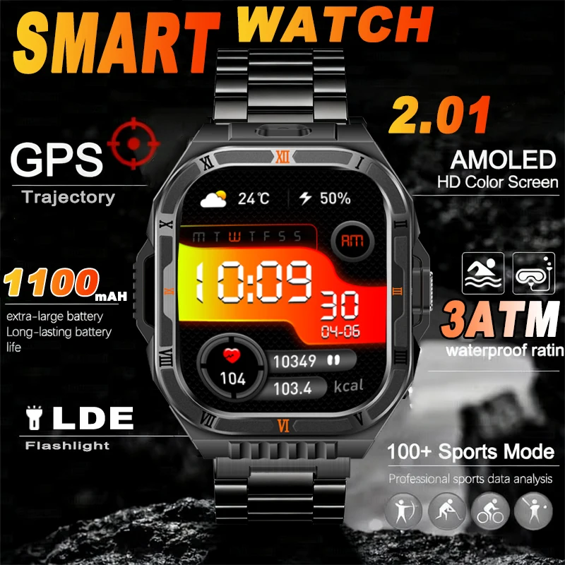 

T-Rex 3 Military Grade Smartwatch 1100mAh Battery 3ATM Waterproof with GPS Compass Altimeter Call Function AMOLED Display for Me
