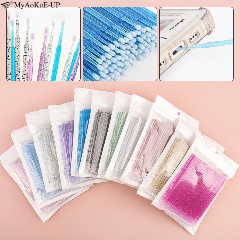 100pcs Disposable Eyelash Makeup Brushes Lash Extension Microbrush Crystal Clean Applicators Eyebrow Lifting Comb Beauty Tools