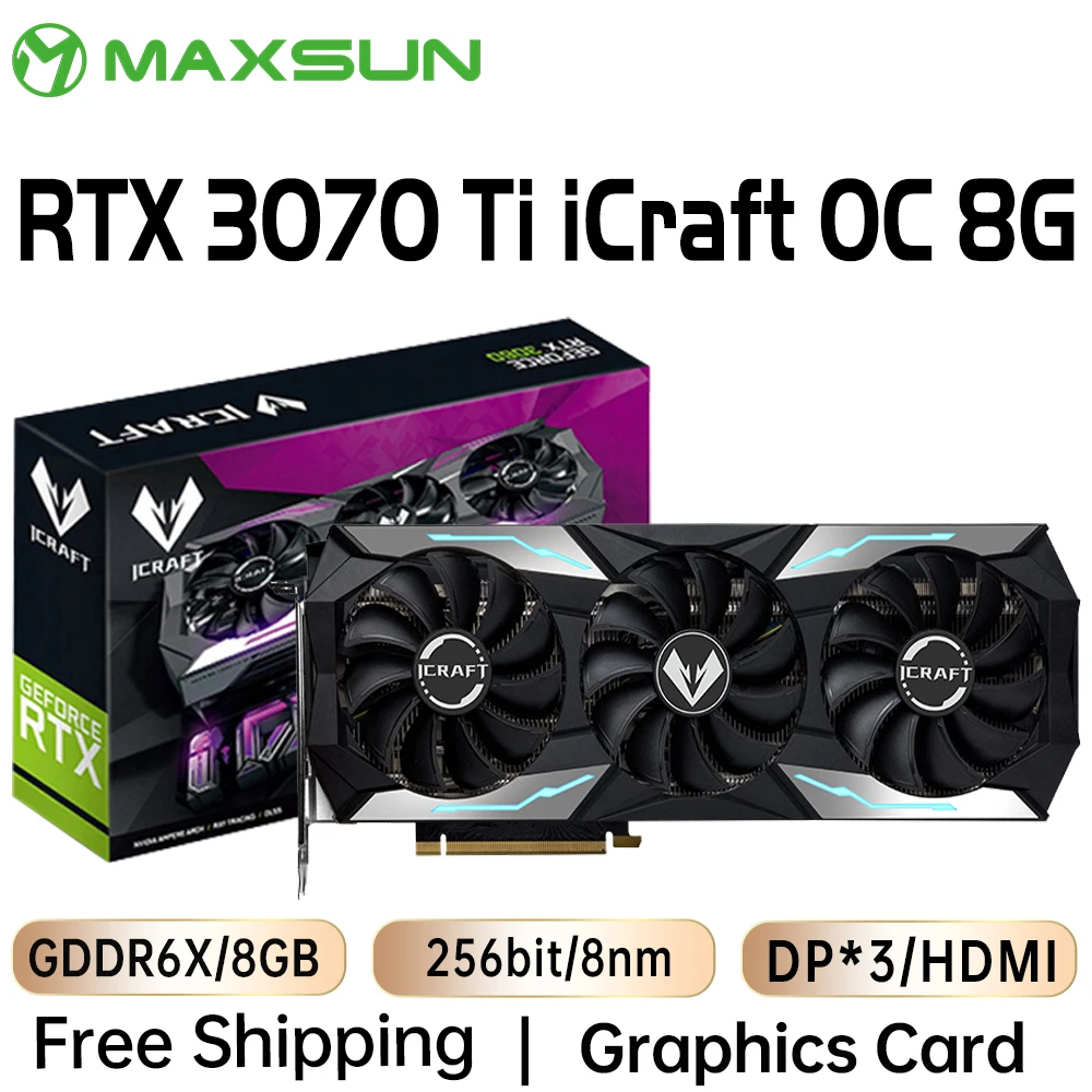 MAXSUN Graphics Card RTX 3070Ti iCraft OC 8GB GDDR6X GPU NVIDIA Computer PC 256bit PCI Express X16 4.0 RGB Gaming Video Cards