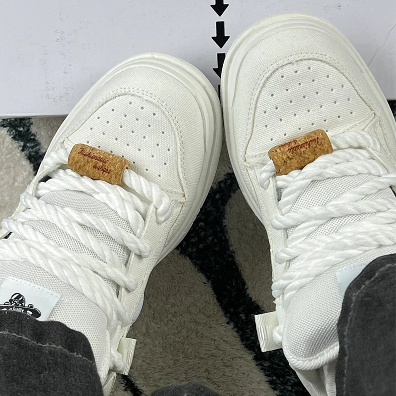 Winter White Sneakers with Thick Soles, White Padded Loafers, Large Size Shoes, Men's Casual Shoes, Versatile Casual Couple Sneakers, Unisex Style