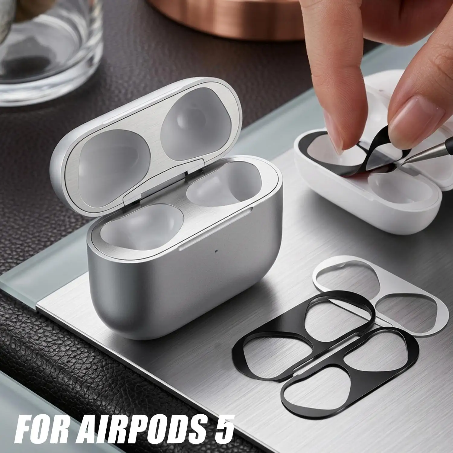 1-5 Ultra-thin Metal Dust-proof Stickers For AirPods 5 Bluetooth Earphone Charging Box Dust Guard Protective Film For AirPods 5