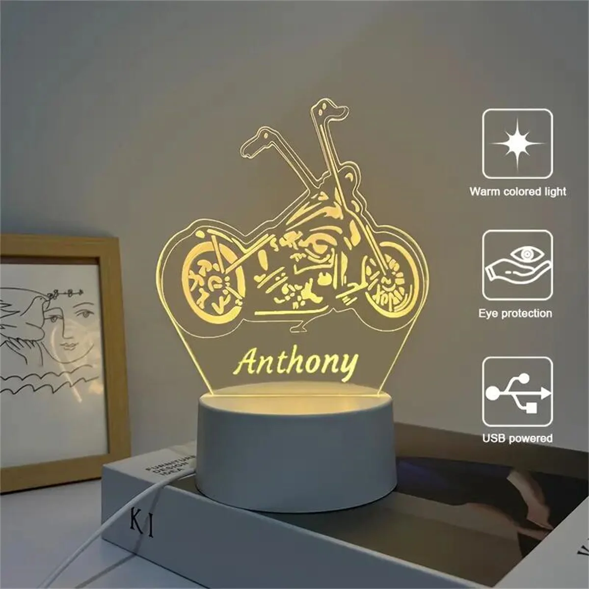 1pc  Motorcycle 3D Night Light, 3D Optical Illusion Lamp With Touch, 7-Color Changing Ambient Light For Bedroom