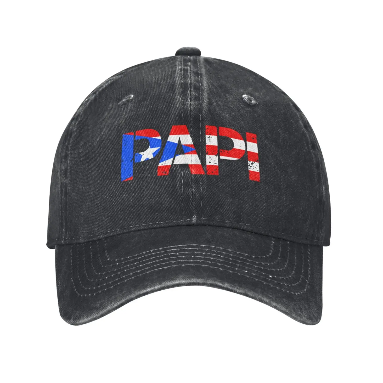Distressed Cotton Baseball Cap Papi Puerto Rico Flag Graphic Adjustable Unisex Outdoor Casual Sun Dad Hat for Men Women
