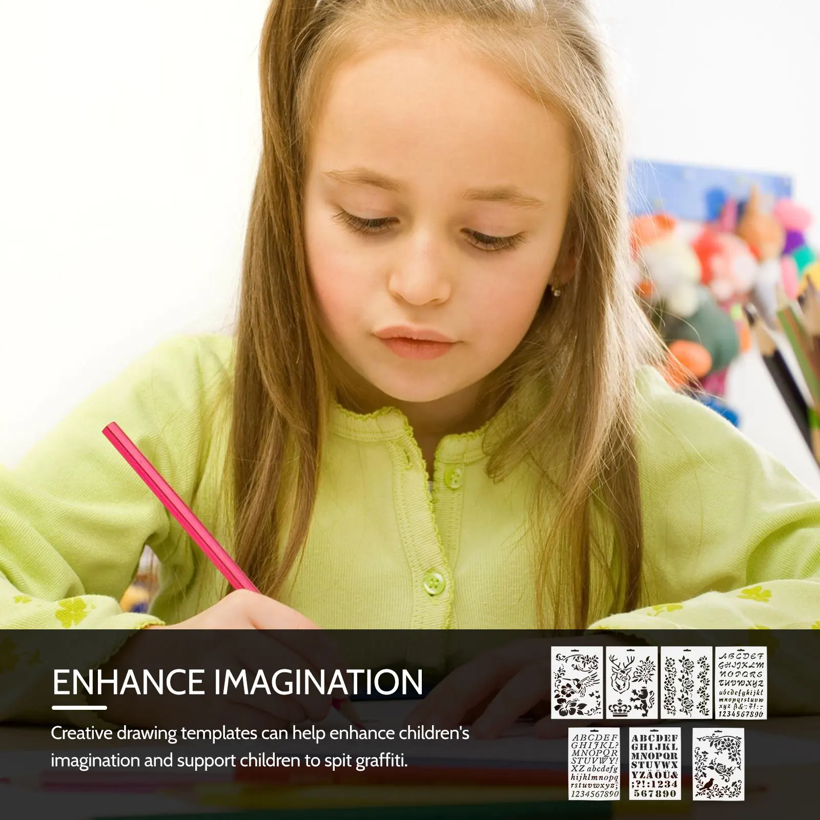 7 قطعة قالب رسم استنسل رسم مجوف متين وقابل لإعادة الاستخدام للأطفال يمكنك صنعه بنفسك سجل القصاصات استنسل اللوحة الإبداعية