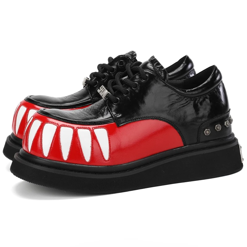 

Red and Black Horse Leather Wide Version Derby Shoes Male Horsehide Breathable Men's Dress Shoes Casual Height Increasing Shoe