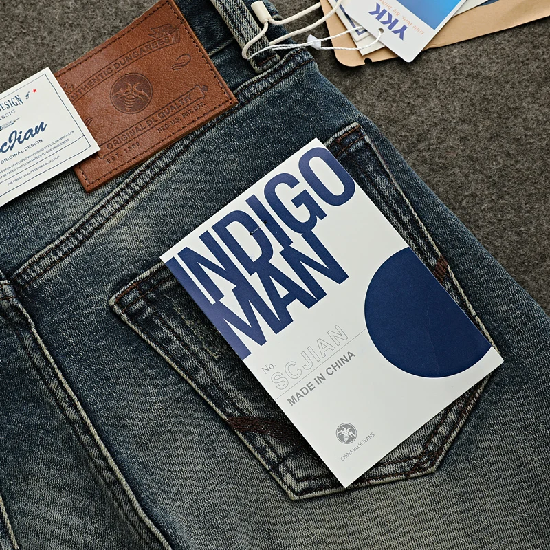 Jeans da uomo firmati di moda Jeans strappati Slim Fit elasticizzati blu lavati retrò di alta qualità da uomo pantaloni Vintage dritti in Denim Hombre