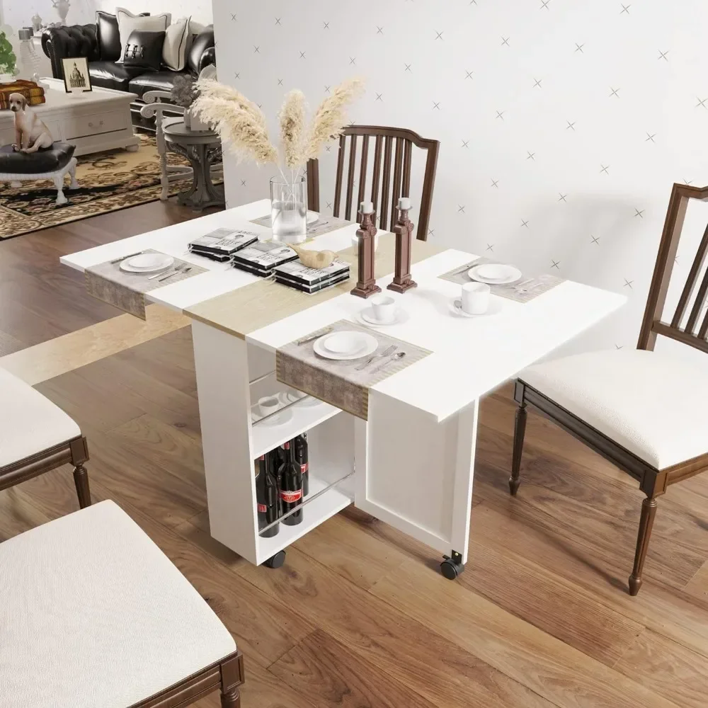 

#For Folding Dining Table, Dinner Table with Drawer and Storage and Shelves, Space Saving Dining Table with 6 Wheels, Kitchen Ta