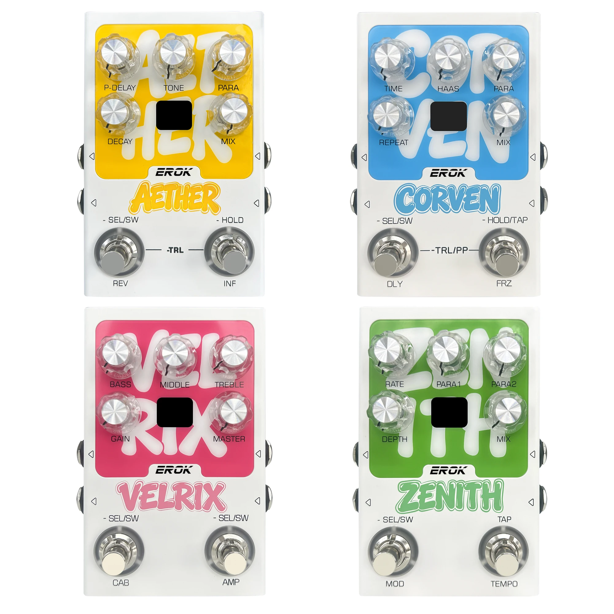 EROK Stereo Guitar Pedals AETHER Reverb CORVEN Delay ZENITH Mod VELRIX Amp IR USB-C Tap Tempo For Guitar Bass