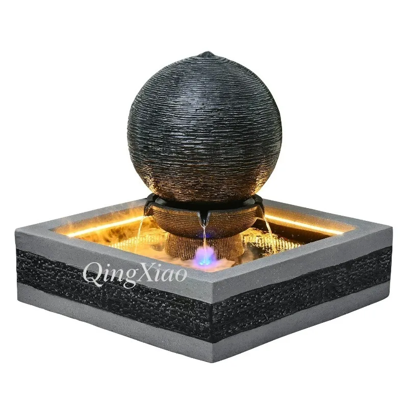 Floor Standing Sphere Water Fountain Ornament European Style Water Feature for Living Room Patio Hotel Lobby Landscape Decor