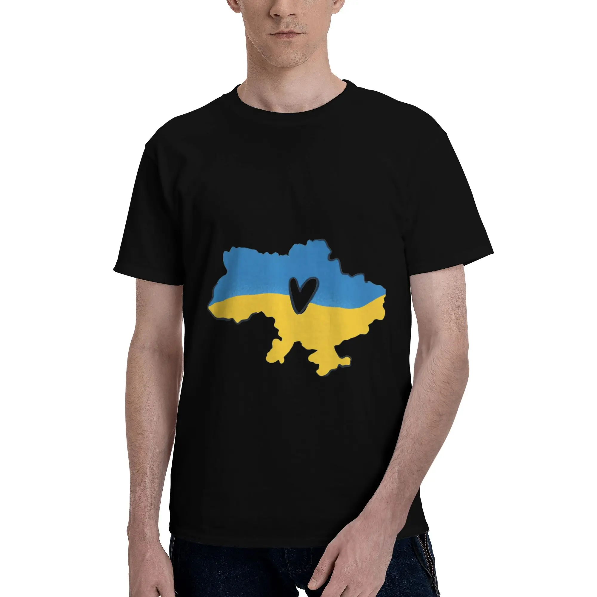 Custom Ukraine Flag T Shirt for Men 100% Cotton Tshirt Fashion Tee Short Sleeves  T-shirt Slim Fit Clothing Gift