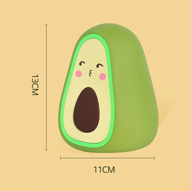 LED Avocado Silicone Lamp Night Lights Cute Cartoon Children Fruit Color Silicone Ambient Light Bedroom Light USB Charging Touch