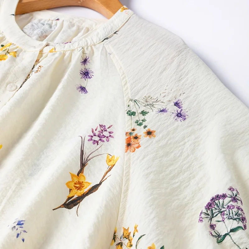 Birdtree Summer 76% Mulberry Silk 24% Nylon Tshirt, Women dry silk Half Sleeve O-neck Printing Straight Shirt, 2025 New T56313JF