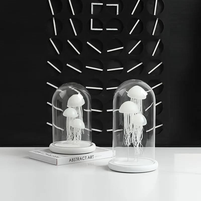 Nordic minimalist creative glass cover luminous jellyfish model room ornament, hotel high-end home decoration crafts