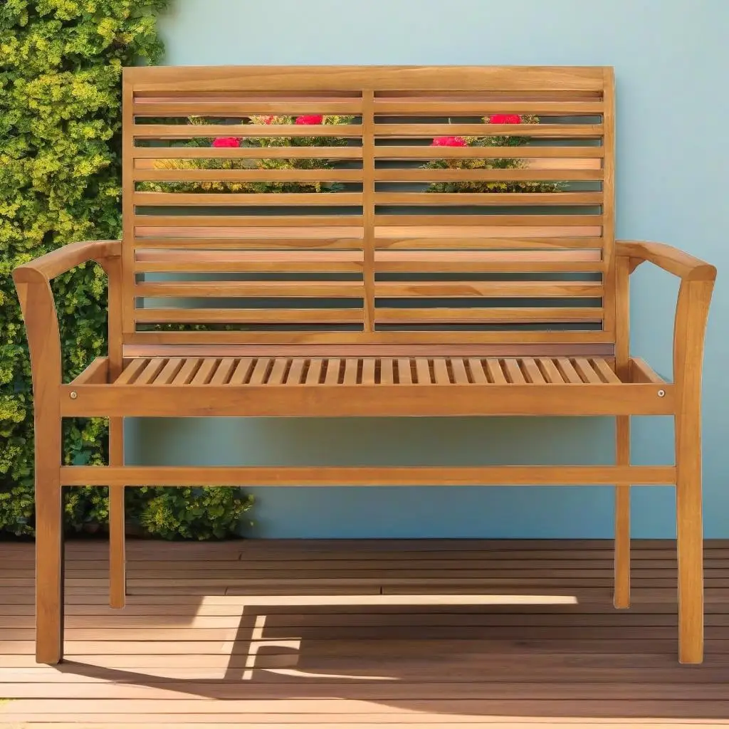 

Solid Teak Wood Patio Bench with Anthracite Cushion - Stylish Outdoor Seating, 44.1 inches