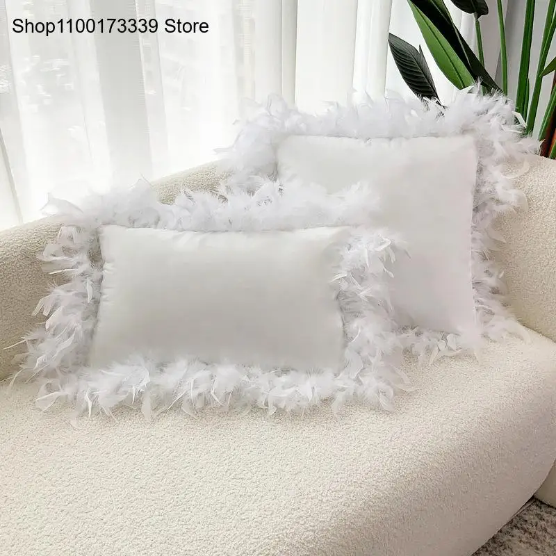 [Only Pillowcase] Multiple Sizes Ins Living Room Nordic Luxury Dutch Velvet Feather Lace Sofa Pillow Pillowcase