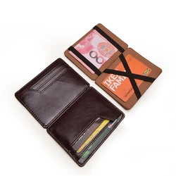 PU Creative Men's Card Holder Multi-card Slot Folded Credit Card Elastic Wallet with Elastic Large Banknote Slot for Business