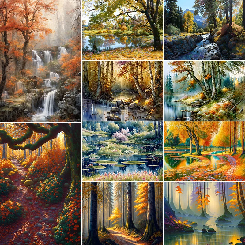 Acrylic Painting Package Forest River Picture for Adults Crafts Diy Acrylic Paint By Numbers Wall Art Handiwork Home Decoration