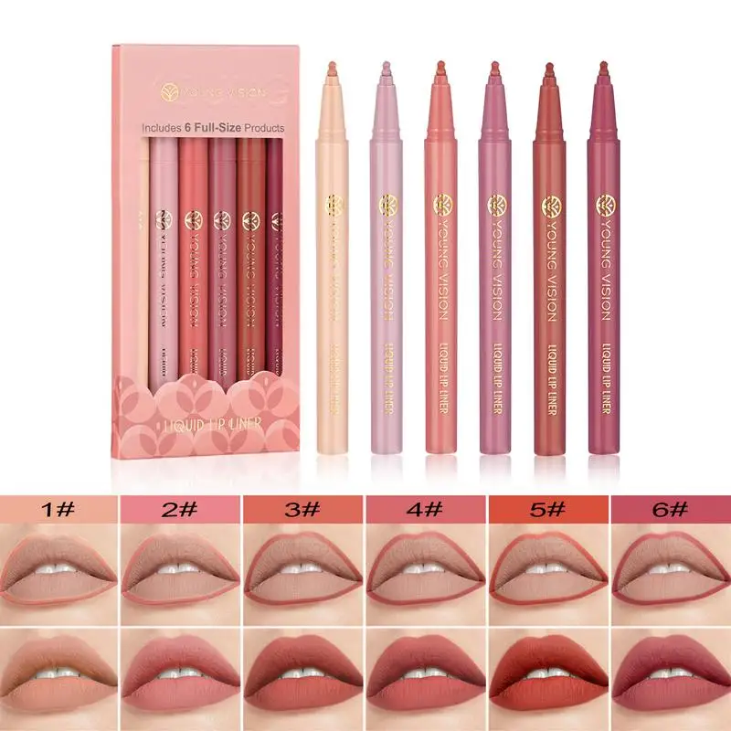 Lápiz Delineador de labios, herramienta de maquillaje profesional de larga duración, resistente al agua, hidratante, mate, Nude, nuevo, 6 colores/Kit