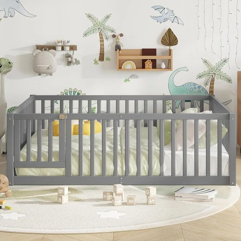 

Full Size Platform Bed with Slats, High Guardrails, Easy Assembly, Suitable for Kids and Teens, Gray