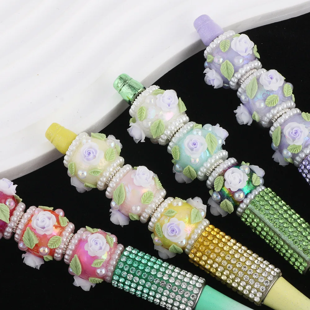 DIY Jewelry Findings Resin Flowers Leaves Pearl Rhinestones Paved Floral Jewelry Beads Fit Fashoin Pen Making 12pcs 22*19mm