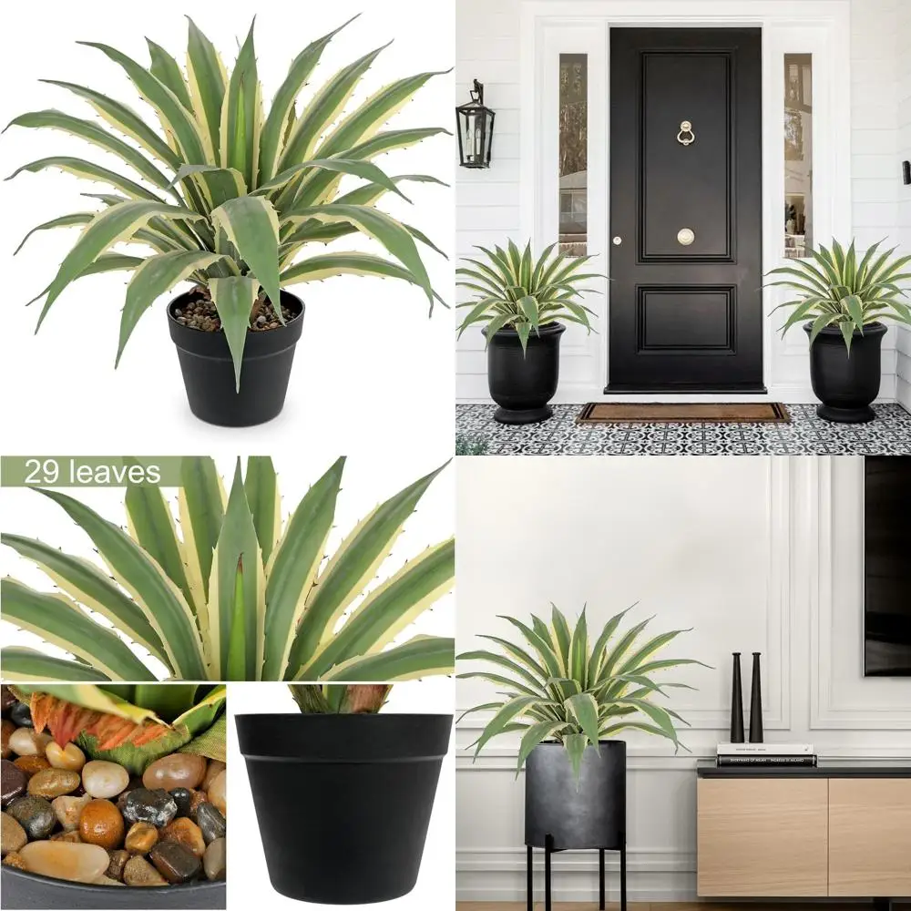 21.6 Tall Artificial Agave Plant in Black Pot with Stone Pebbles for Indoor/Outdoor Home Garden Decor
