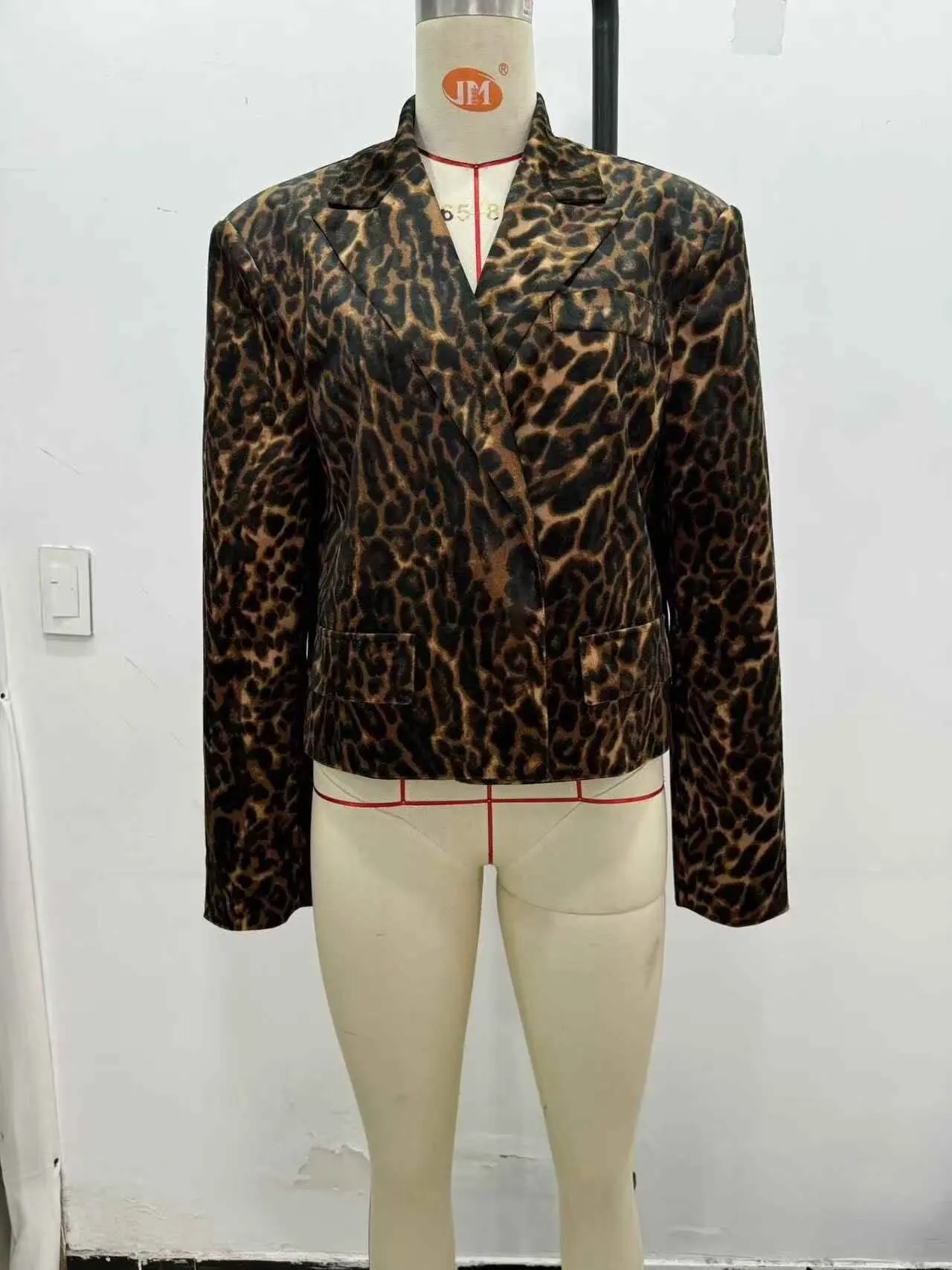 American retro hottie suit for women leopard print short suit jacket with hip skirt