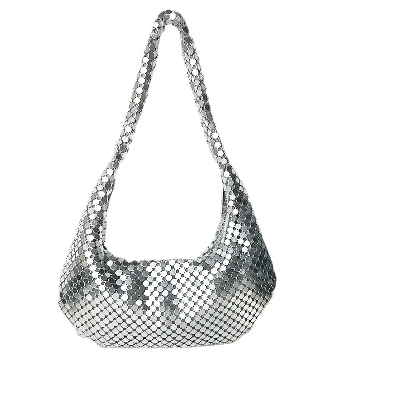 

New 2025 6m Aluminum Me Underarm Bag Metal Silver Single oulder Handbag Women's Evening Bag Street Cool Sle Universal